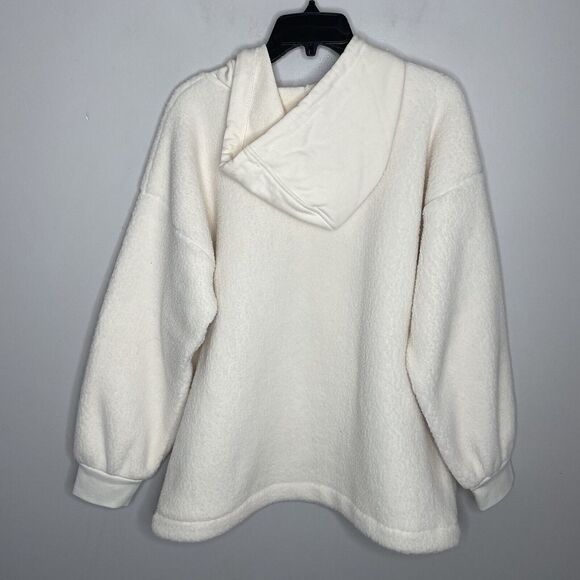 MADEWELL Womens Ivory Fleece Bubble-Sleeve Hoodie Sweatshirt EUC Pocket Cozy M - Picture 5 of 11